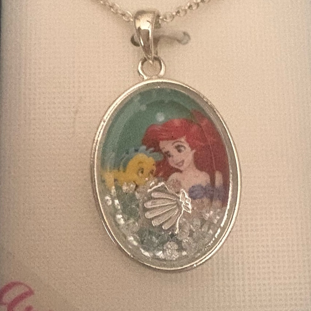 ❤️Disney Ariel Silver Necklace with Red and Yellow Accents new